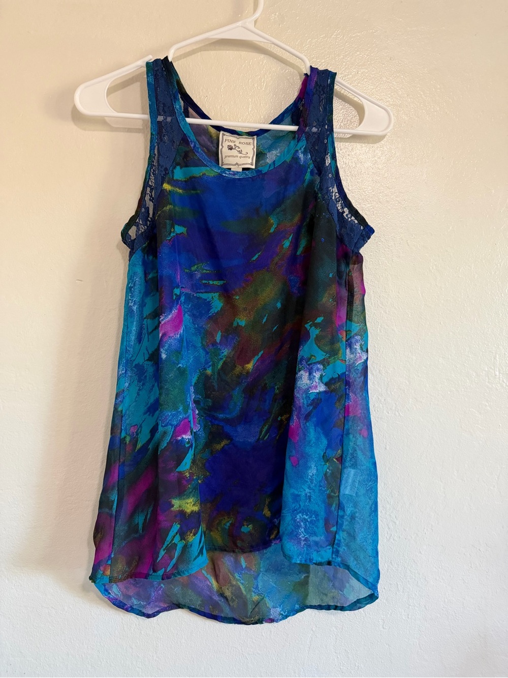 Pink Rose Multicolor Abstract Sheer Tank top